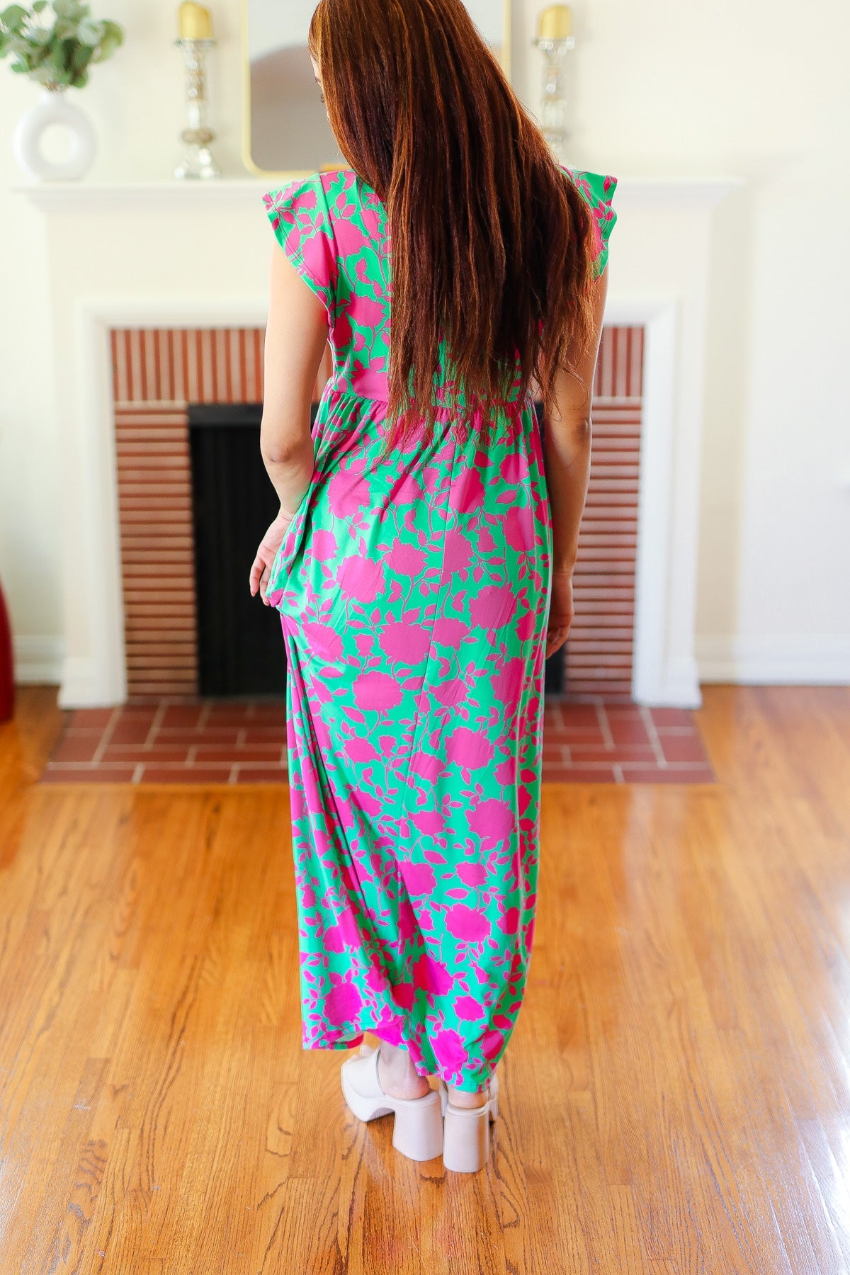 Haptics Stand Out Green & Fuchsia Floral Fit & Flare Maxi Dress Haptics