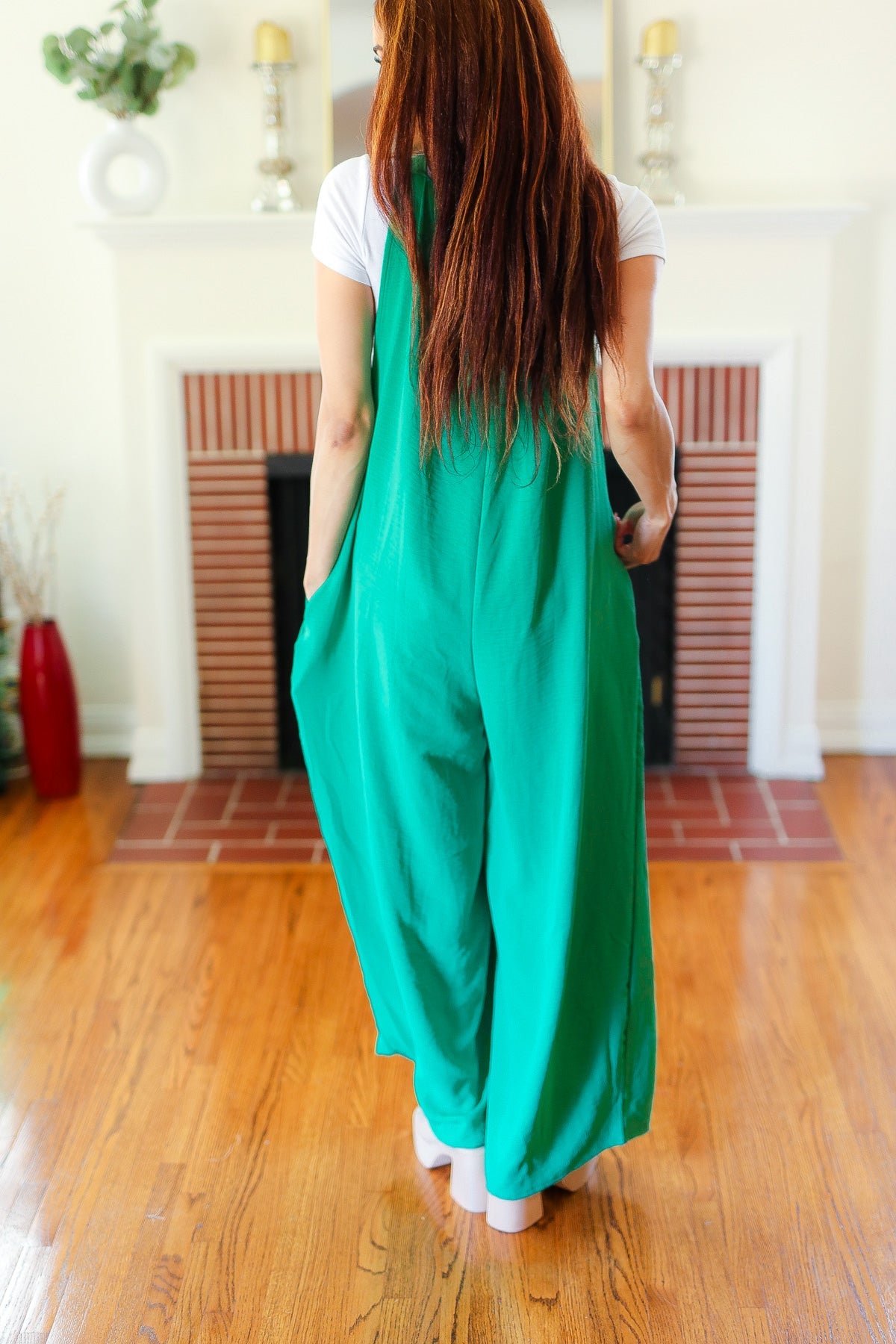 Haptics Summer Dreaming Emerald Wide Leg Suspender Overall Jumpsuit Haptics