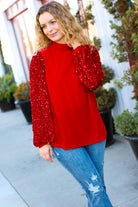 Haptics Red Velvet & Sequins Mock Neck Top 3X Haptics