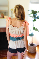 Sugarfox Peach Tie Knot Shoulder Detail Color Block Top Final Sale Sugarfox