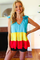 Haptics Multicolor Tiered Shoulder Tie Bow Crepe Top Final Sale 07-01-25 Summer Sale