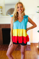 Haptics Multicolor Tiered Shoulder Tie Bow Crepe Top Final Sale 07-01-25 Summer Sale