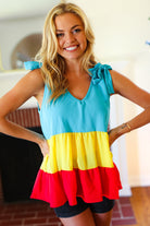 Haptics Multicolor Tiered Shoulder Tie Bow Crepe Top Final Sale 07-01-25 Summer Sale