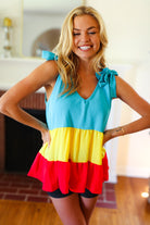 Haptics Multicolor Tiered Shoulder Tie Bow Crepe Top Final Sale 07-01-25 Summer Sale