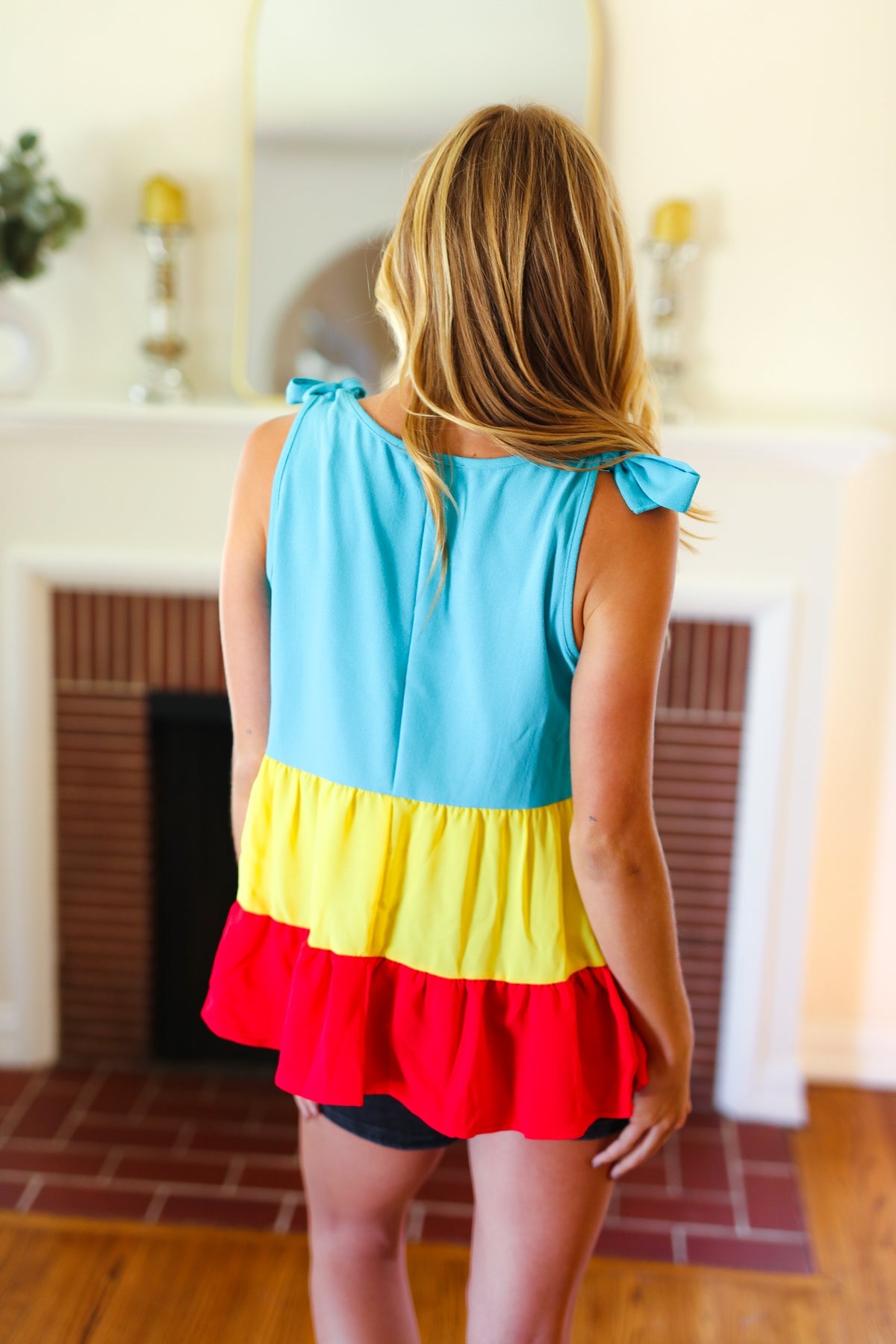 Haptics Multicolor Tiered Shoulder Tie Bow Crepe Top Final Sale 07-01-25 Summer Sale