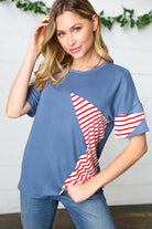 Haptics Red Striped Star Detail French Terry Patriotic Top Final Sale Haptics