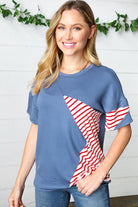 Haptics Red Striped Star Detail French Terry Patriotic Top