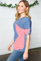 Haptics Red Striped Star Detail French Terry Patriotic Top