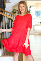 Haptics Feeling Bold Red Woven Panel Tiered Fluter Sleeve Dress Final Sale Haptics