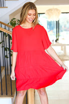 Haptics Feeling Bold Red Woven Panel Tiered Fluter Sleeve Dress Final Sale Haptics