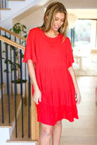 Haptics Feeling Bold Red Woven Panel Tiered Fluter Sleeve Dress Final Sale Haptics