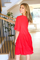 Haptics Feeling Bold Red Woven Panel Tiered Fluter Sleeve Dress Final Sale Haptics