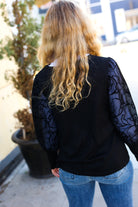 Haptics Black Floral Mesh Bubble Sleeve Top Haptics