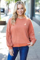 Haptics Weekend Ready Rust Mineral Wash Rib Pullover Top Haptics