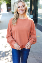 Haptics Weekend Ready Rust Mineral Wash Rib Pullover Top Haptics