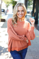 Haptics Weekend Ready Rust Mineral Wash Rib Pullover Top Haptics