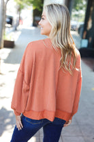 Haptics Weekend Ready Rust Mineral Wash Rib Pullover Top Haptics