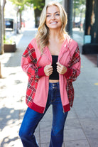 Haptics Marsala Plaid Color Block Zipper French Terry Hoodie