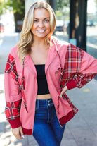 Haptics Marsala Plaid Color Block Zipper French Terry Hoodie