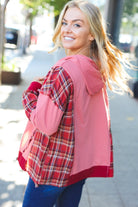 Haptics Marsala Plaid Color Block Zipper French Terry Hoodie
