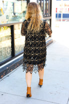 Haptics Black & Gold Diamond Pattern Sequin Fringe Dress Haptics