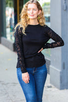 Haptics Can't Help But Love Black Shirred Velvet Mesh Blouse final sale Haptics