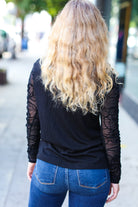 Haptics Can't Help But Love Black Shirred Velvet Mesh Blouse final sale Haptics