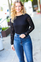 Haptics Can't Help But Love Black Shirred Velvet Mesh Blouse final sale Haptics