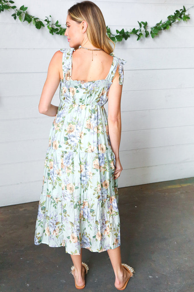 By The River Light Blue Floral Tie Shoulder Tiered Maxi Dress By The River