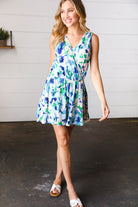 Haptics Green & Blue Floral Sleeveless Surplice Romper Final Sale