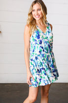 Haptics Green & Blue Floral Sleeveless Surplice Romper Final Sale