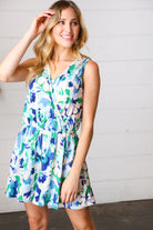 Haptics Green & Blue Floral Sleeveless Surplice Romper Final Sale
