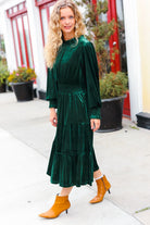 Haptics Hunter Green Velvet Mock Neck Smocked Waist Dress Haptics