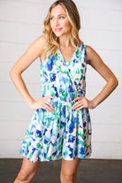 Haptics Green & Blue Floral Sleeveless Surplice Romper Final Sale