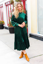 Haptics Hunter Green Velvet Mock Neck Smocked Waist Dress Haptics