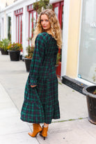 Haptics Hunter Green Plaid Elastic V Neck Tiered Maxi Dress