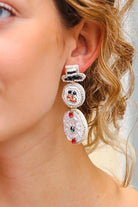 Snowman Beaded & Rhinestone Dangle Earrings ICON