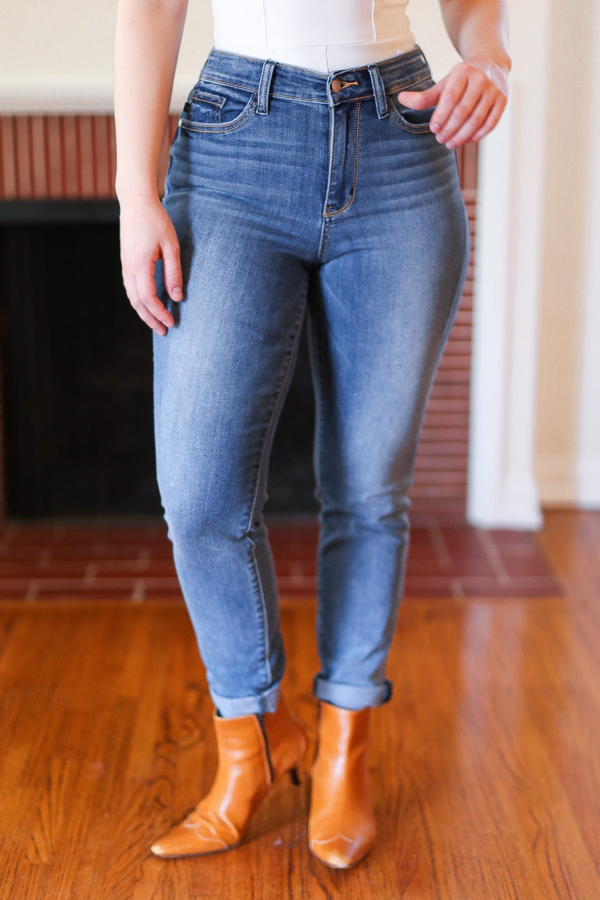 Judy Blue Mid-Rise Slim Fit Cuffed Jeans Judy Blue
