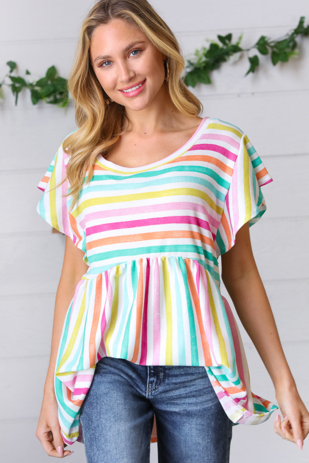 Haptics Lavender Rainbow Stripe Babydoll To Final Sale