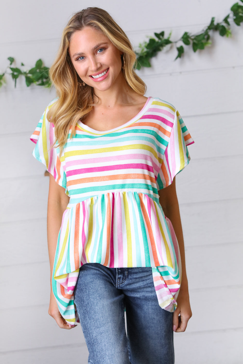 Haptics Lavender Rainbow Stripe Babydoll To Final Sale