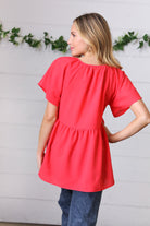 Haptics Cherry Red Babydoll Button Down Raglan Woven Top Final Sale
