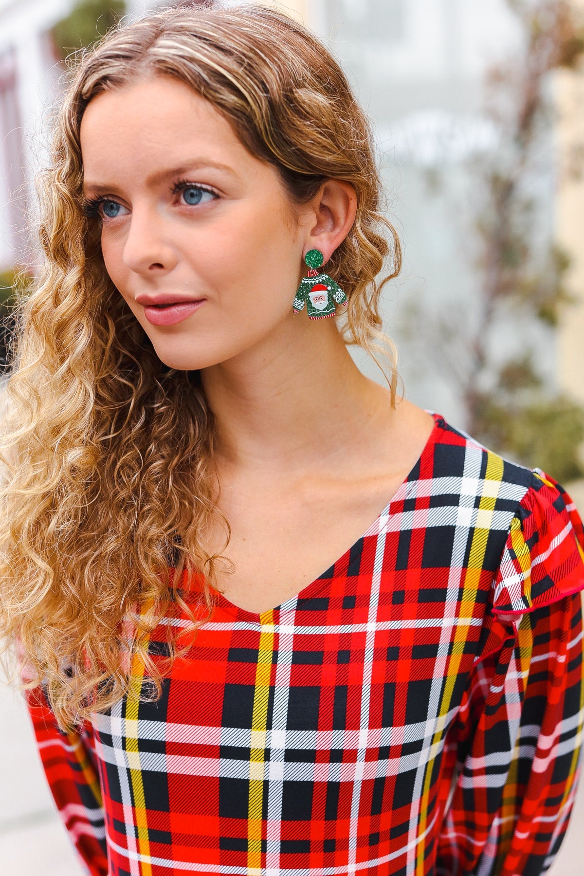 Green Christmas Sweater Acrylic Dangle Earrings ICON