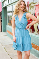 Beeson River Find Romance Aquamarine Surplice Ruffle Tiered Dress Beeson River