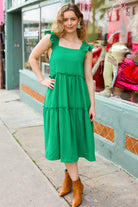 Haptics Lots To Love Kelly Green Smocked Flutter Sleeve Tiered Midi Dress Final Sale Haptics