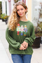 Haptics Be Merry Forest Green Nutcracker Sequin Hacci Top Final Sale