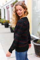 Haptics Spread Joy Black & Multicolor Jacquard Knit Sweater Haptics