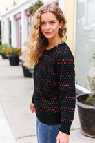 Haptics Spread Joy Black & Multicolor Jacquard Knit Sweater Haptics