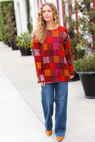 Haptics You Got This Burgundy Checker Plaid Print Hacci Knit Top Haptics