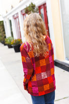 Haptics You Got This Burgundy Checker Plaid Print Hacci Knit Top Haptics