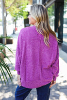 Zenana Sublime Plum Exposed Seam Brushed Melange Sweater Zenana